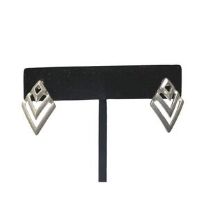 Geometric Silver Tone Pierced Earrings Modernist Minimalist‎ Statement Jewelry